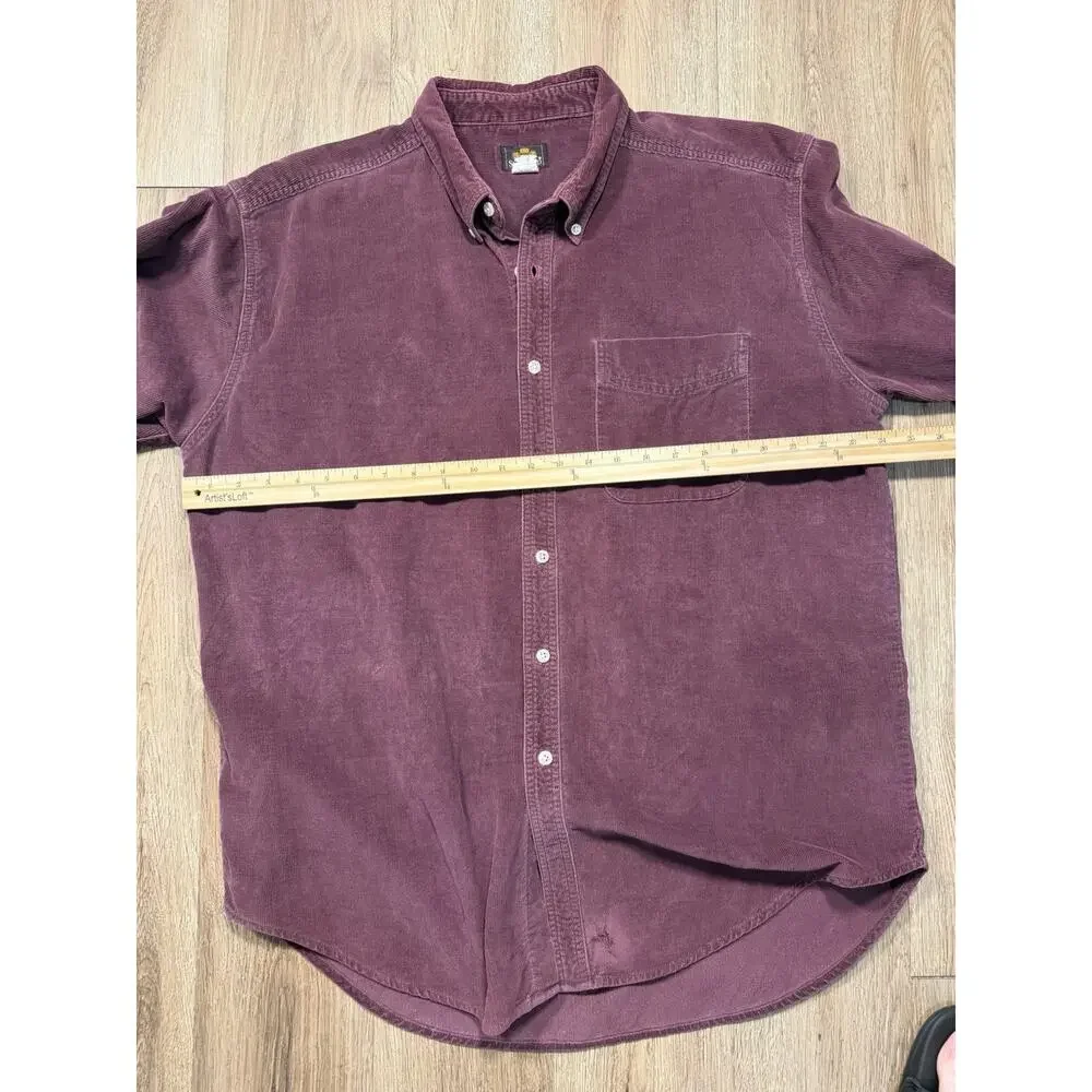 Mens Vintage Size Large 90s Burgundy Corduroy SedgeField Button Down Shirt - Picture 7 of 7